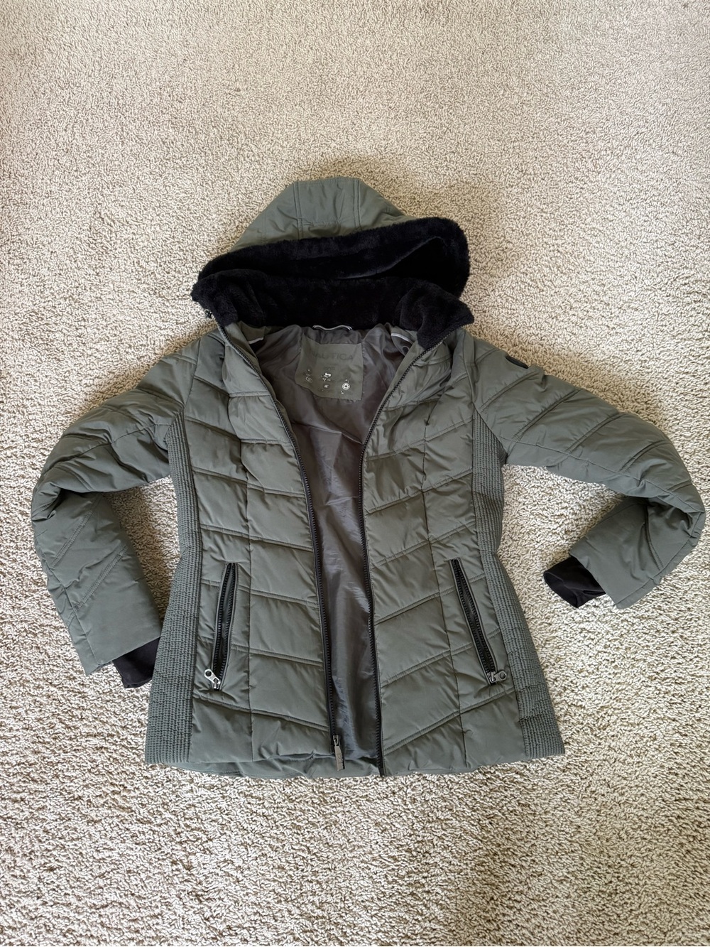 Nautica Women’s Quilted Hooded Jacket - Olive Green
